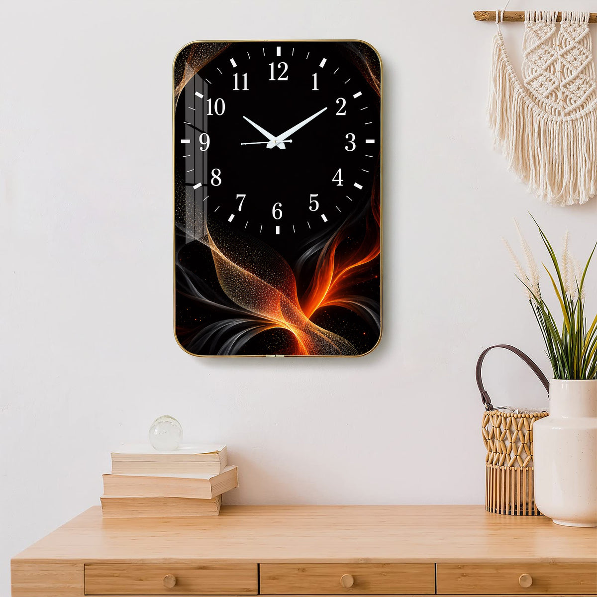 V021 Black and Orange Abstract Flow wall clock, 12×18 inch product view