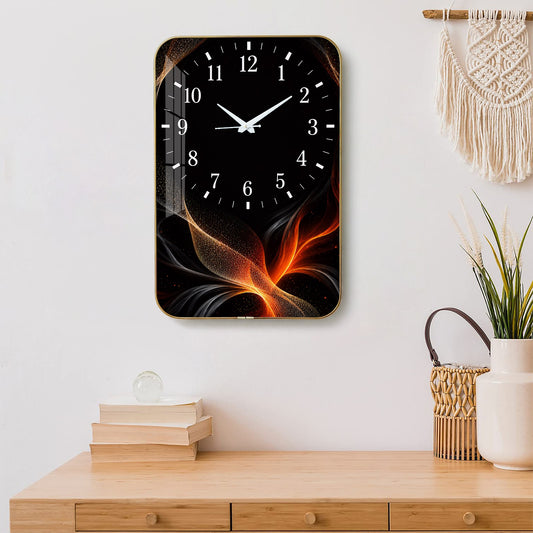 V021 Black and Orange Abstract Flow wall clock, 12×18 inch product view