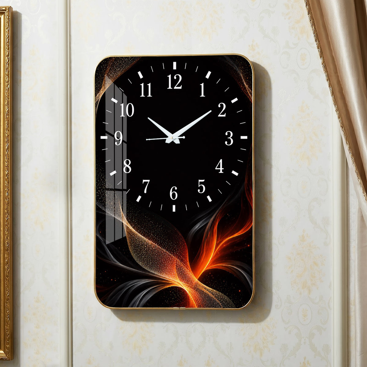 V021 Black and Orange Abstract Flow wall clock, 12×18 inch
