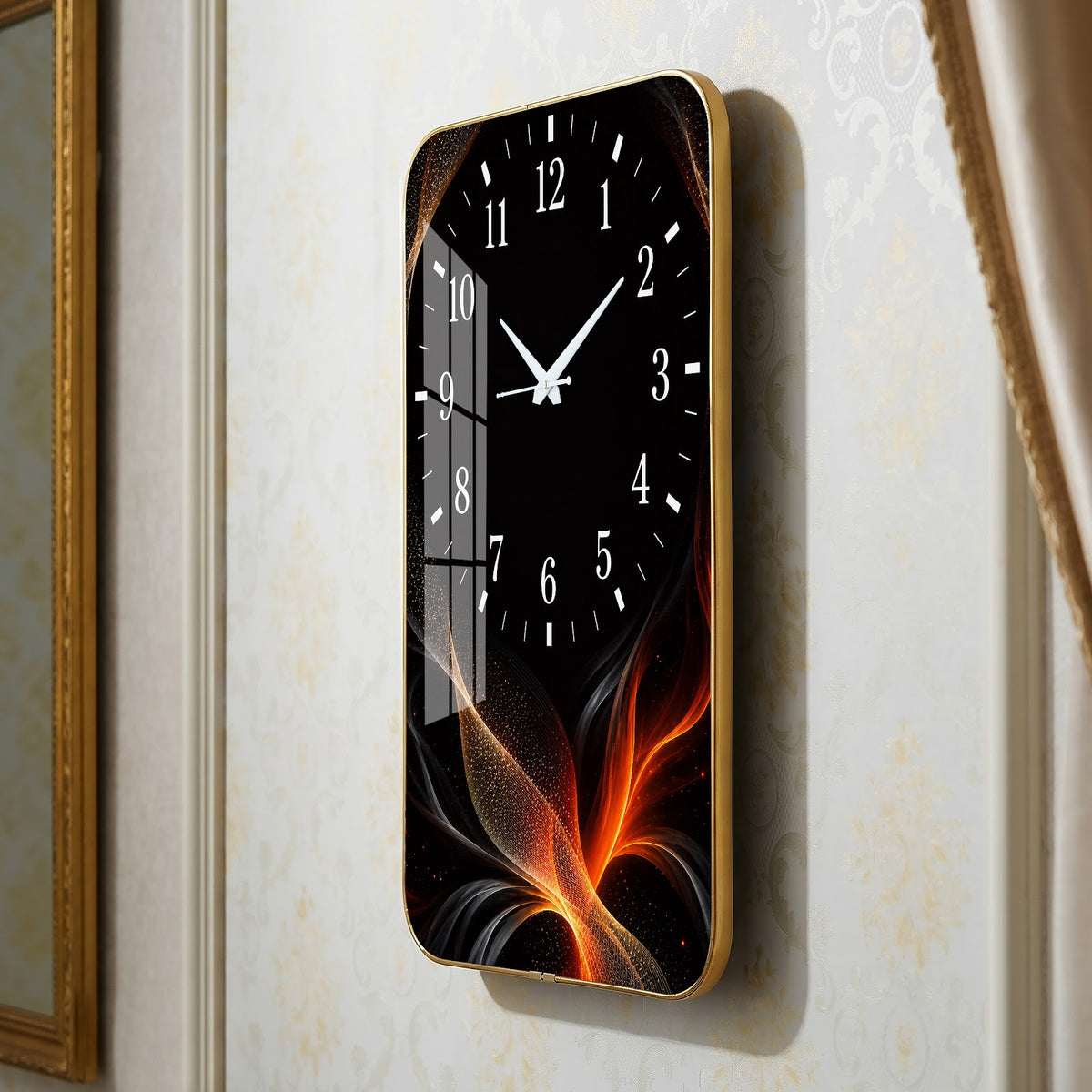 V021 Black and Orange Abstract Flow wall clock, 12×18 inch
