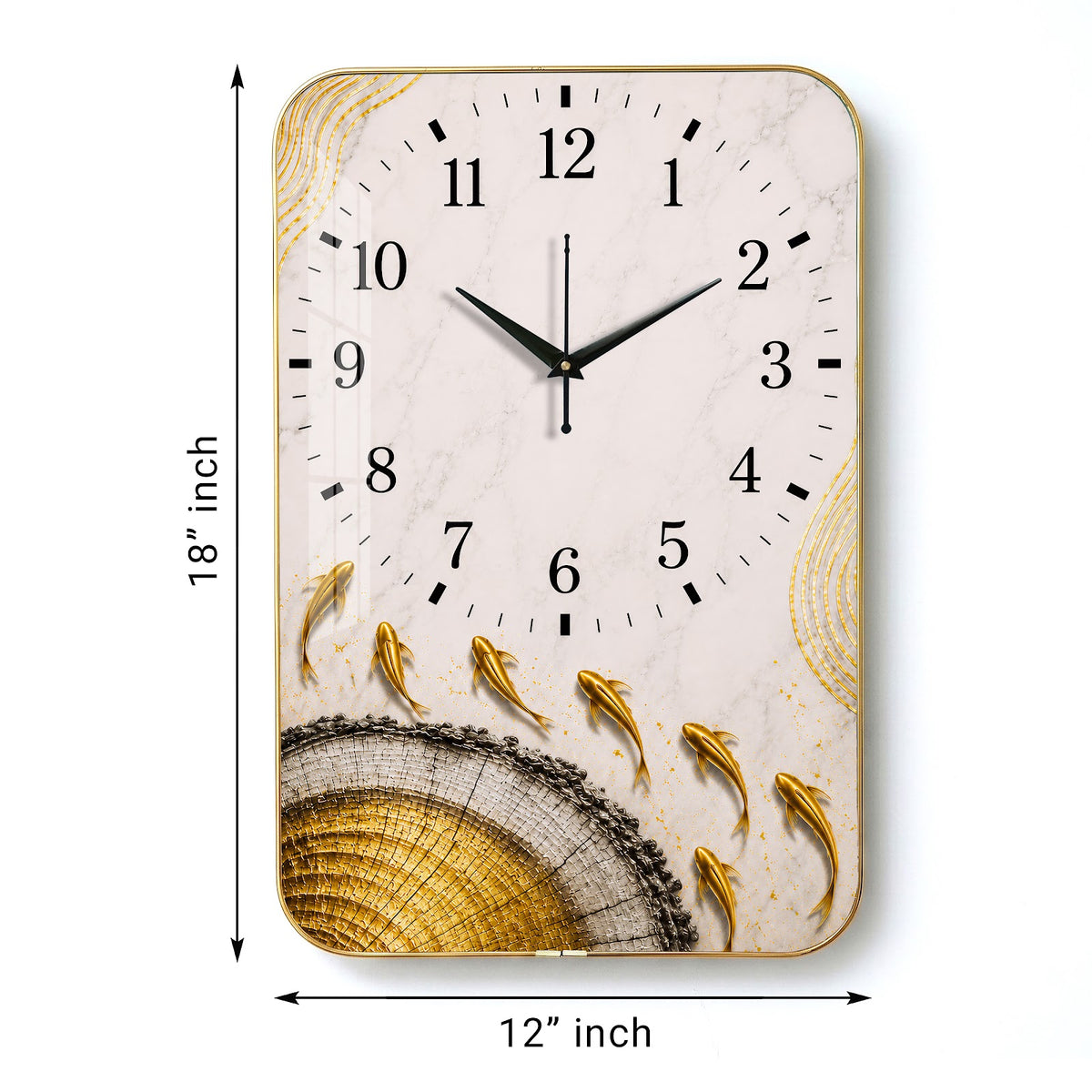 V022 White and Gold Abstract Leaves wall clock, 12×18 inch