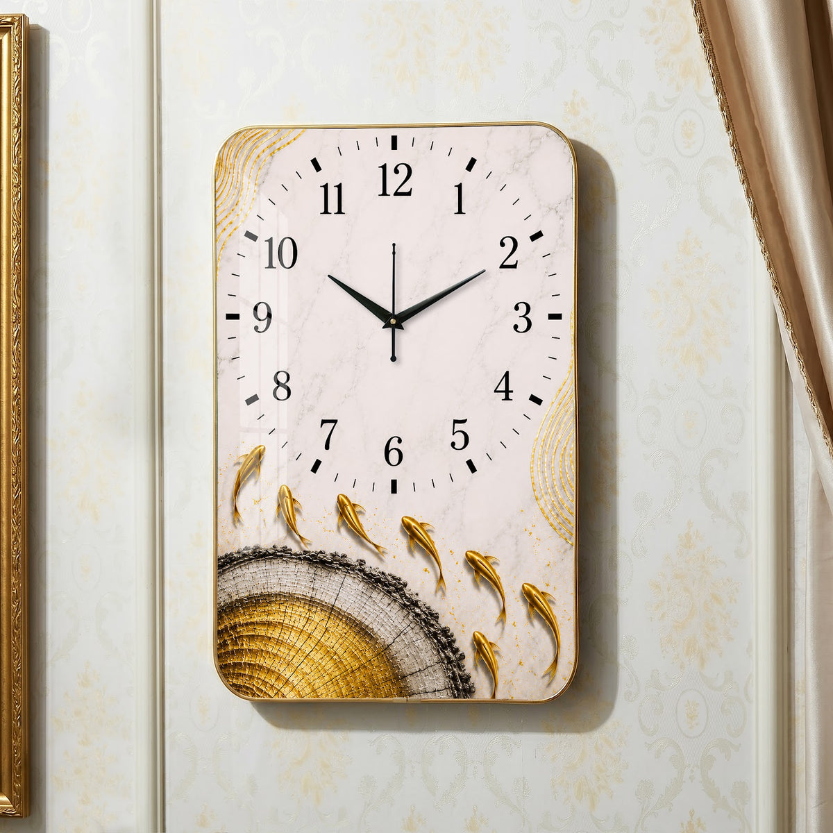 V022 White and Gold Abstract Leaves wall clock, 12×18 inch
