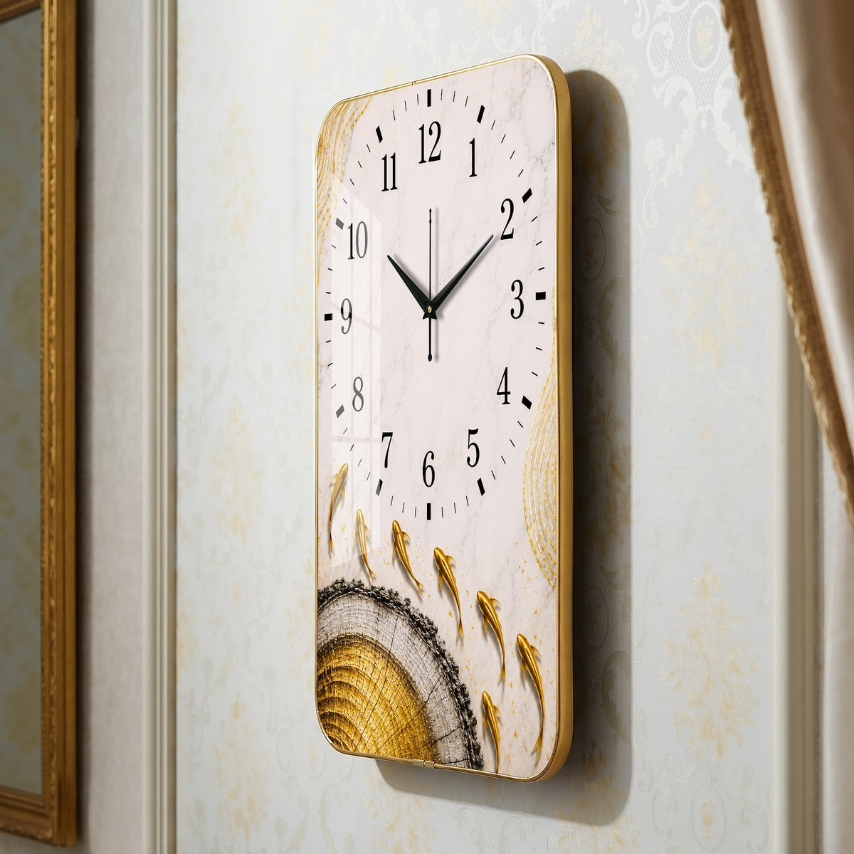 V022 White and Gold Abstract Leaves wall clock, 12×18 inch