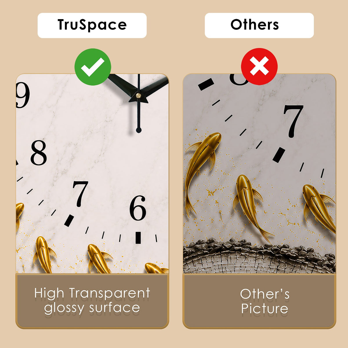 V022 White and Gold Abstract Leaves wall clock, 12×18 inch